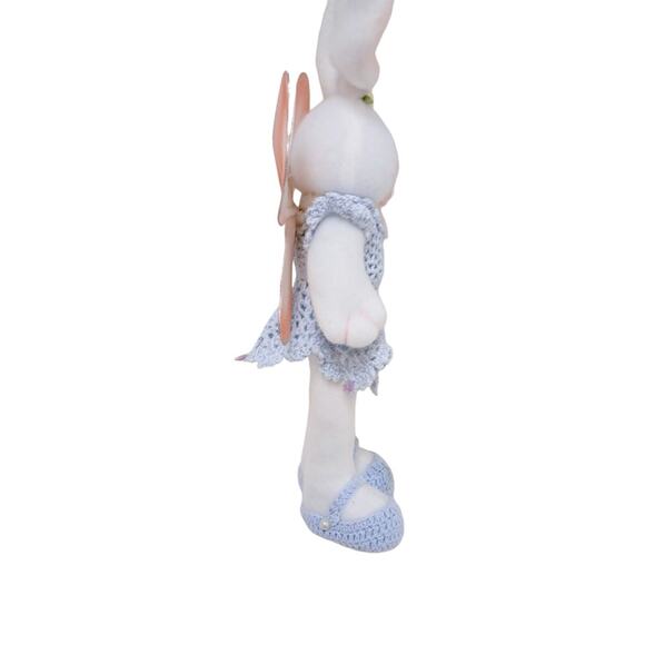 EASTER Rabbit GIRL BUNNY 11" Blue Crochet Dress Decoration Room Decor Whymsical - Picture 7 of 14